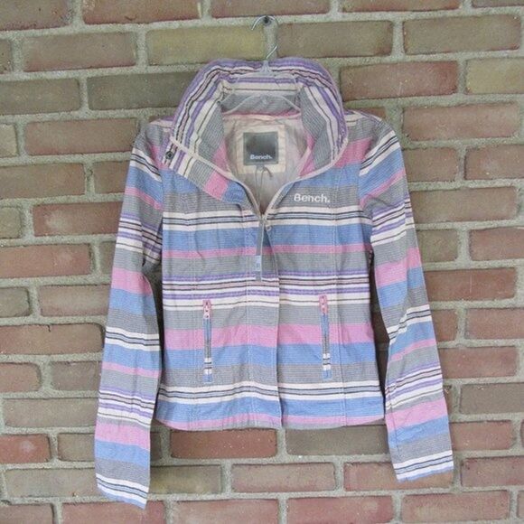 Bench. BBQ Stripe Active Jacket Womens XS Colorful Hidden Hood Outdoors Light - Picture 2 of 16